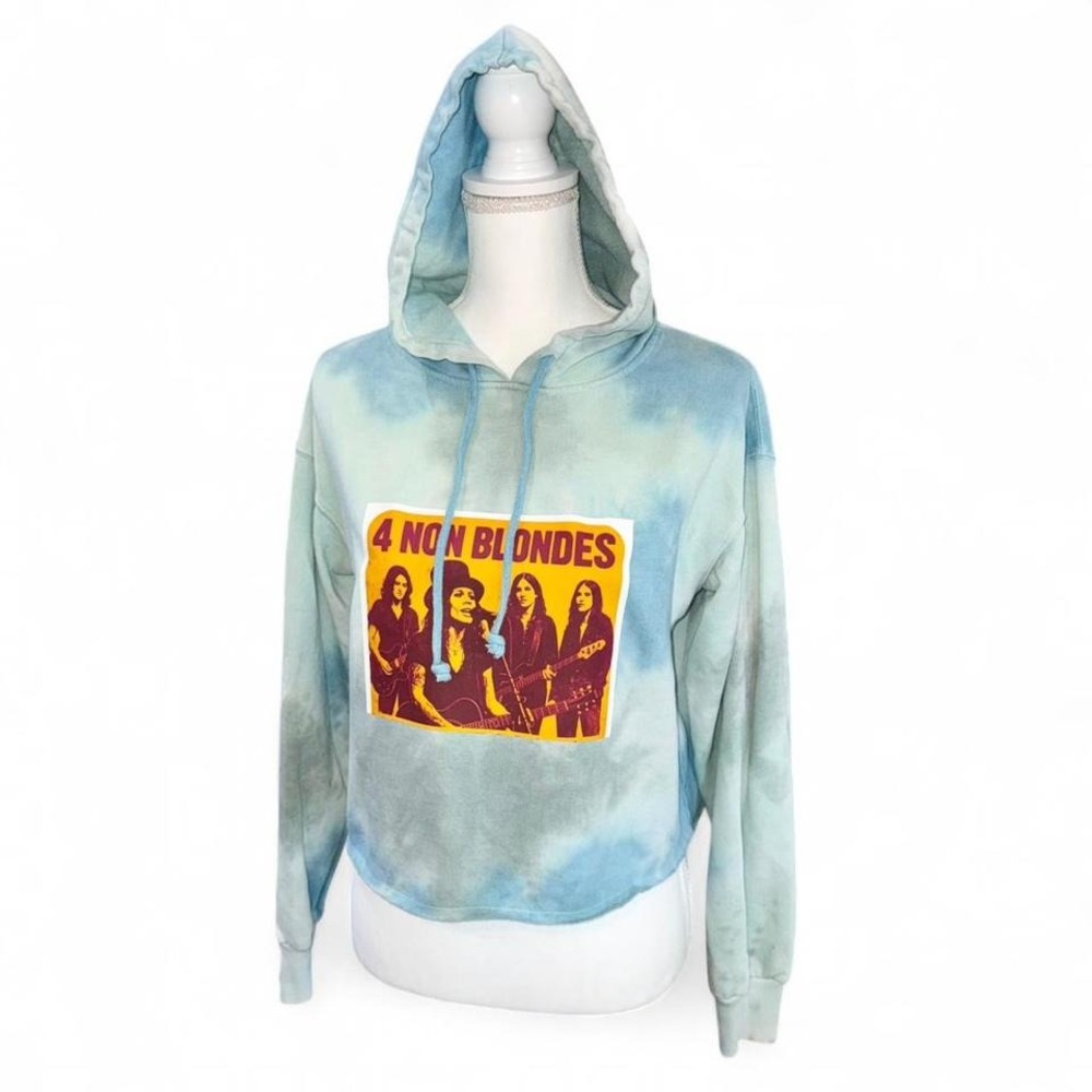 UPCYCLED 4 NON BLONDES BAND HOODIE BLUE‎ TIE-DYE LADIES MEDIUM